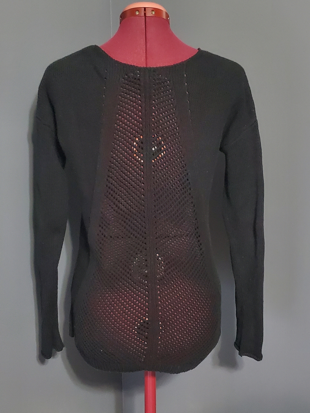 Calvin Klein Jeans Black Open-Weave Scoop Neck Sweater Women's Size M - Picture 3 of 6